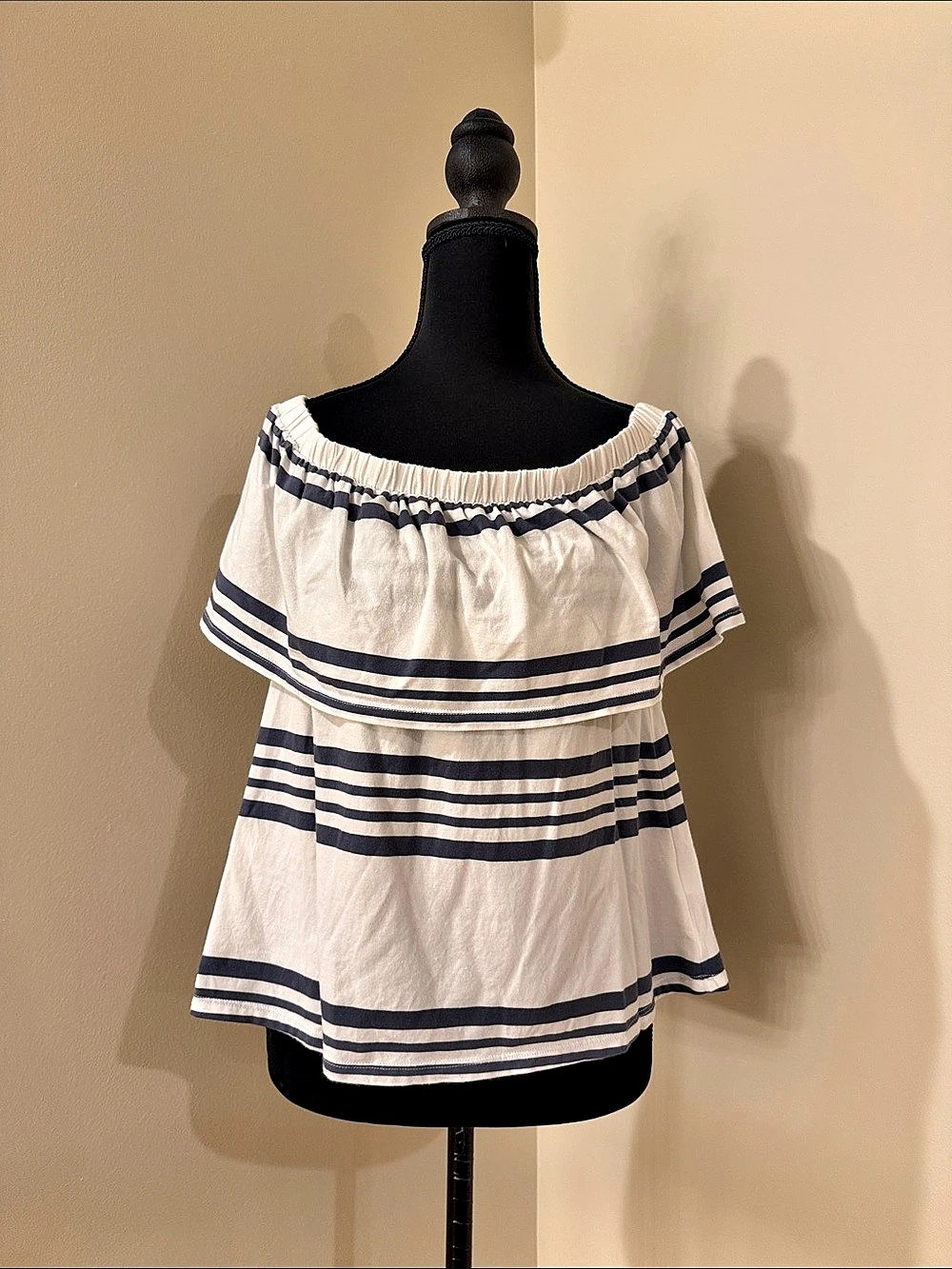 Z Supply Striped Off-Shoulder Top White & Blue Small